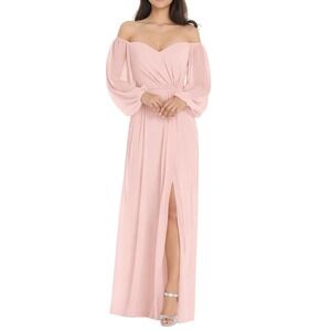 NEW Dessy Collection Off-the-Shoulder Puff Sleeve Maxi Dress Cameo Pink Size 20